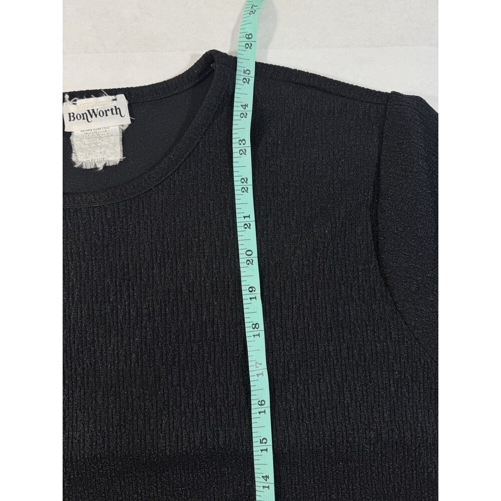 Vtg Bonworth Women's Black Short Sleeved Round Neck Size PL Polyester Top - Picture 7 of 7